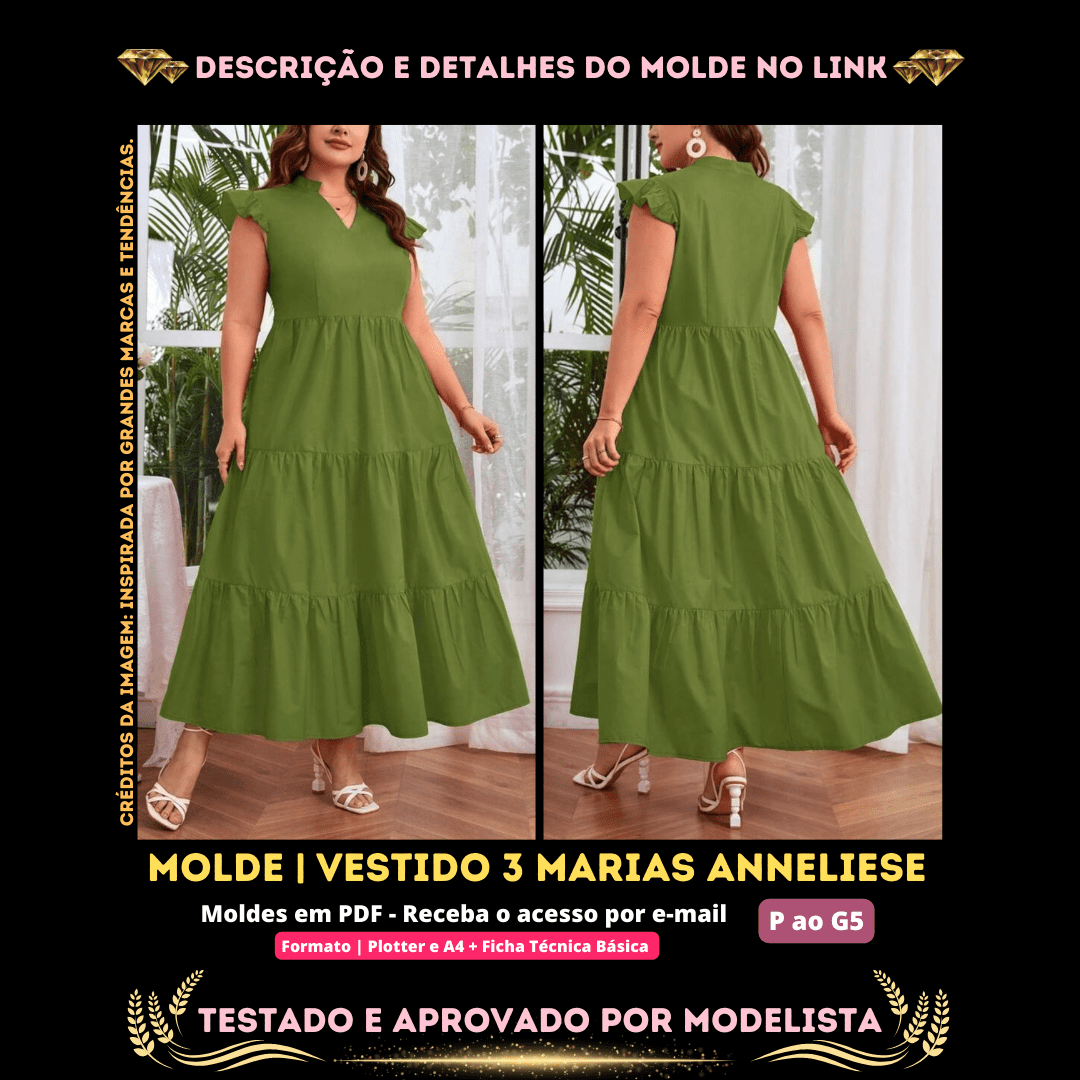 Molde em PDF - Vestido 3 Marias Anneliese