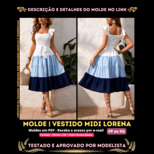 Vestido Midi Lorena (Vestido Estilo Casual Midi Bainha em Camadas com 4 Babados Decote Quadrado Alça com Babado Cintura Alta)