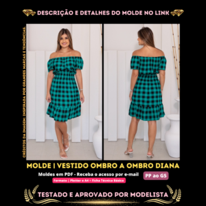 Molde em PDF - Vestido Ombro a Ombro Diana (Vestido Estilo Casual Ombro a Ombro Elástico na Cintura Babado na Bainha)