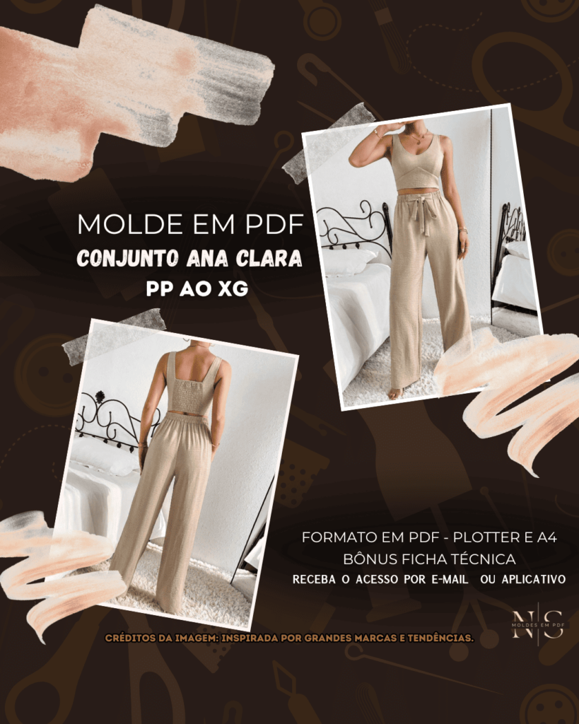 Catálogo de Molde em PDF: Conjunto (Calça, Saia e Short) Explore nosso catálogo de moldes em PDF para conjuntos de calça, saia e short. Com opções versáteis para todas as estações e ocasiões, nossos moldes oferecem praticidade e estilo. Disponíveis em vários tamanhos e acompanhados de instruções detalhadas, nossos moldes garantem um ajuste perfeito. Visite nosso site para mais opções de moldes gratuitos e pagos e entre em nosso grupo do WhatsApp para receber novidades, promoções exclusivas e mais moldes em PDF gratuitos. Crie peças únicas e sofisticadas com nossos moldes de alta qualidade!