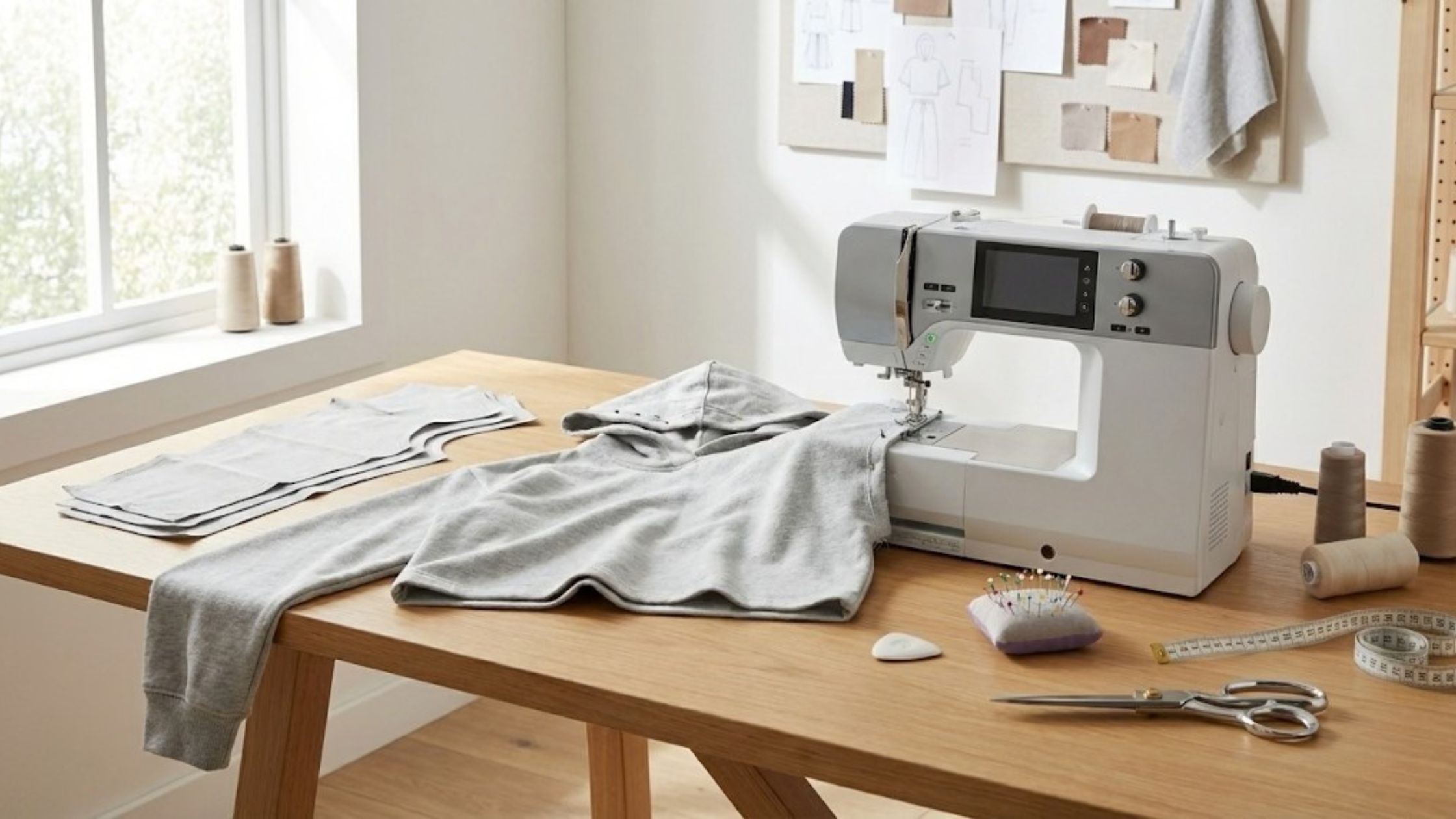 Molde em PDF gratuito de cropped com capuz em processo de costura