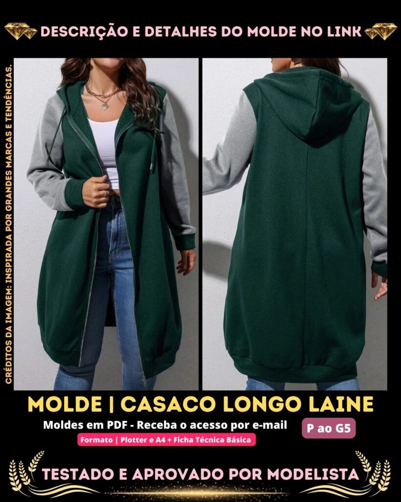 Molde em PDF - Casaco Longo Laine