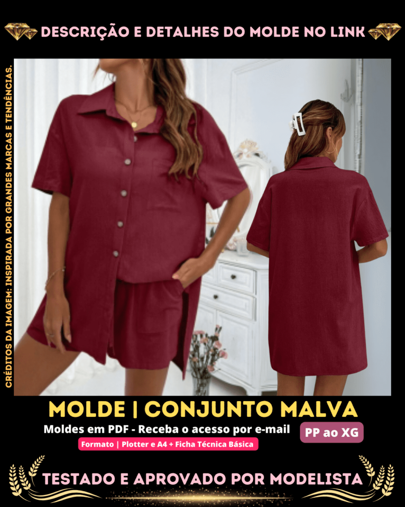 Molde em PDF - Conjunto Malva (Conjunto Estilo Casual | Blusa com Botões e Bolso + Bermuda com Bolso)