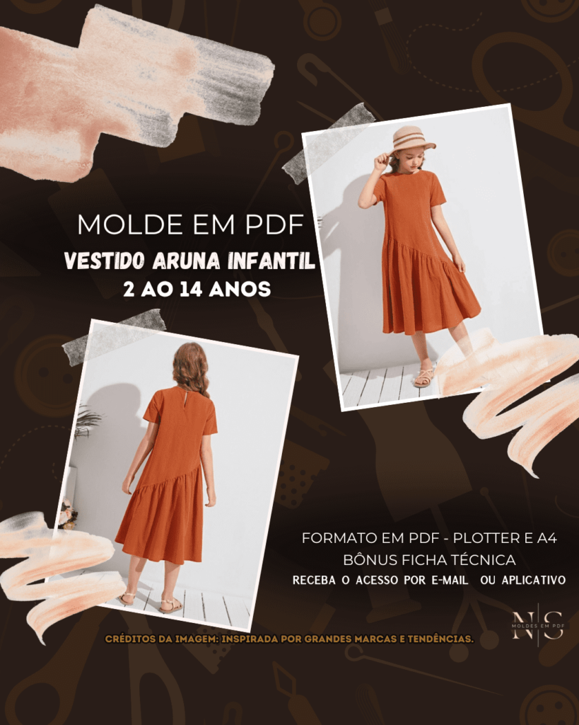 Molde em PDF - Vestido Aruna Infantil 2 ao 14 anos