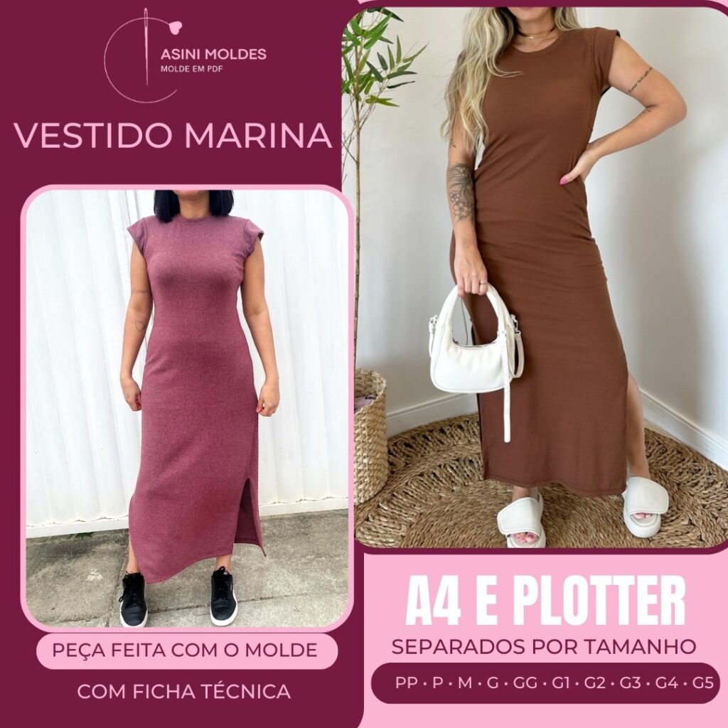 VESTIDO MARINA - Molde em PDF [ MOLDES SEPARADOS POR TAMANHO ]