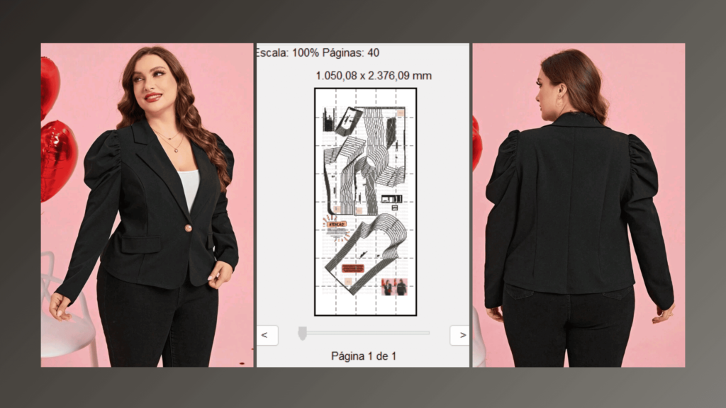 Molde em PDF - Blazer Manga Gigot Luiza (Blazer Estilo Elegante Gola Lapela de Blazer Manga Longa Gigot Botão na Frente Bolso Fake)