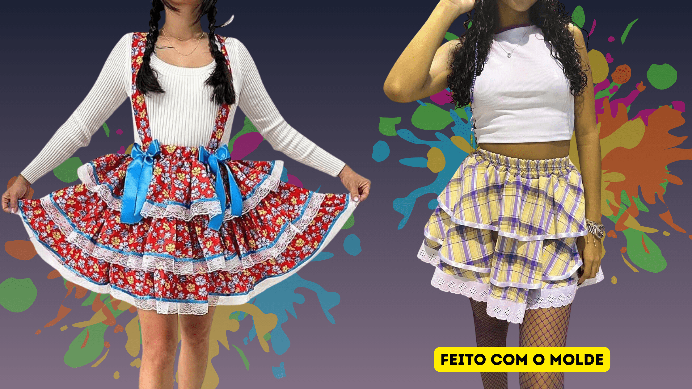 Molde em PDF Gratuito + Tutorial: Saia Caipira Rodada Lulu