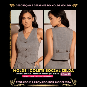 Molde em PDF - Colete Social Zelda (Colete Estilo Elegante Assimétrico com Botões na Frente e Gola V)
