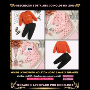 1.1 Conjunto Moletom João & Maria Infantil [Unissex] (Conjunto Estilo Casual Blusa Gola Redonda Manga Longa com Punho + Calça Elástico na Cintura com Punho) RN