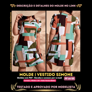 Molde em PDF - Vestido Simone (Vestido Justo Estilo Casual com Decote com Buraco e Manga Bufante)