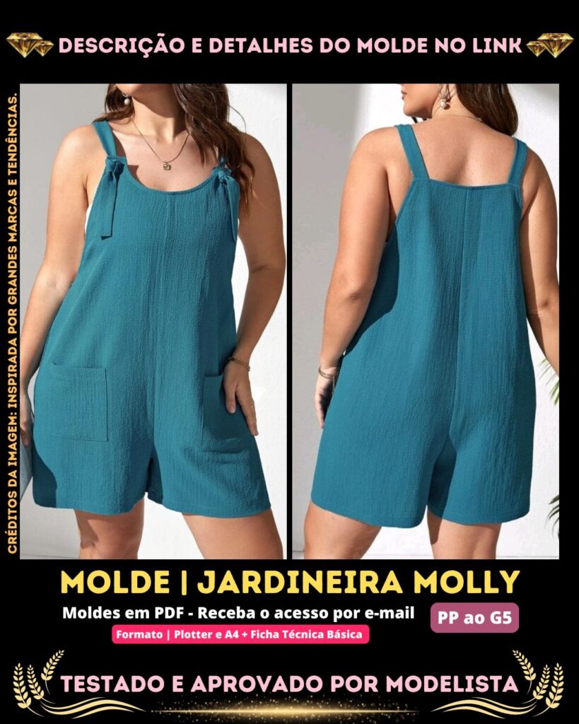 Molde em PDF - Jardineira Molly (Jardineira Estilo Casual | Bolso na Frente)