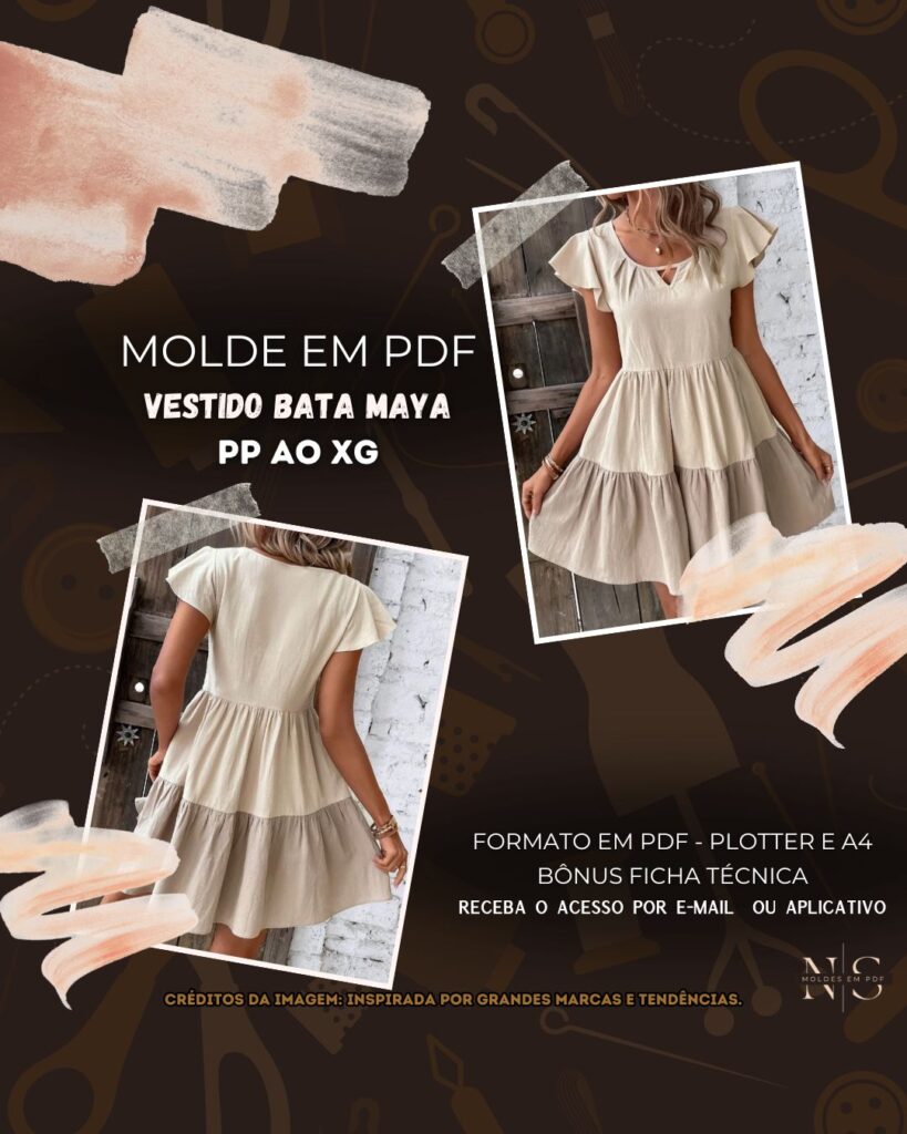 Vestido Bata Maya (Vestido Estilo Casual Mini Bainha com 2 Babados Esvoaçante Decote Gota Manga Boné Esvoaçante Cintura Alta)