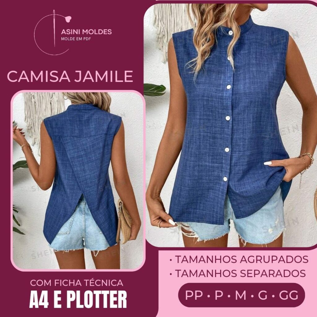 CAMISA JAMILE - Molde em PDF [ MOLDES SEPARADOS POR TAMANHO ]