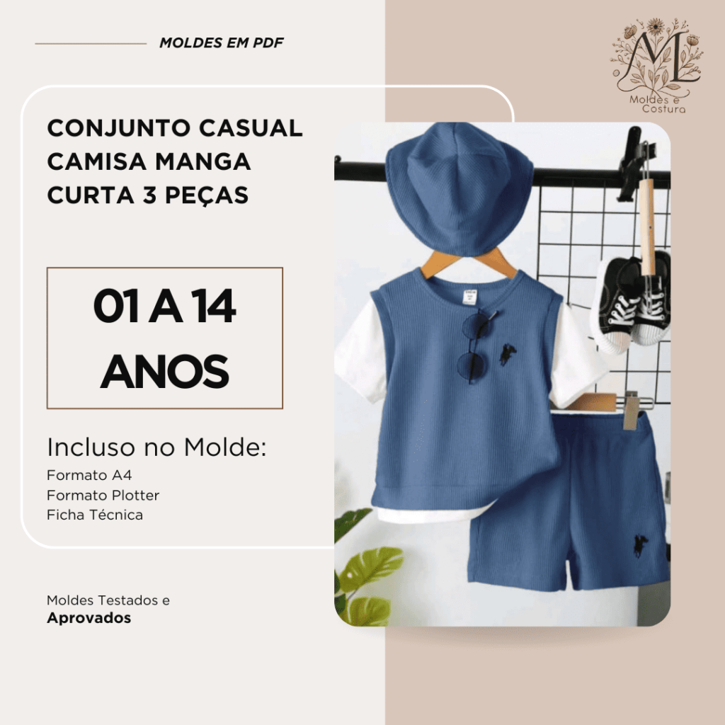 Conjunto Casual Camisa Manga Curta 3 Peças