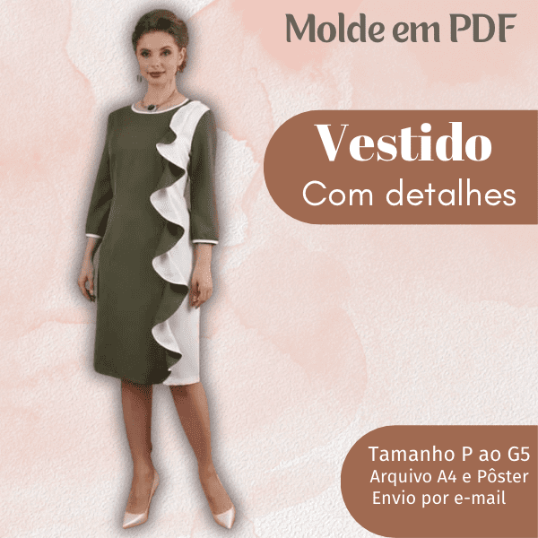 MOLDE EM PDF VESTIDO COM DETALHES FRONTAL