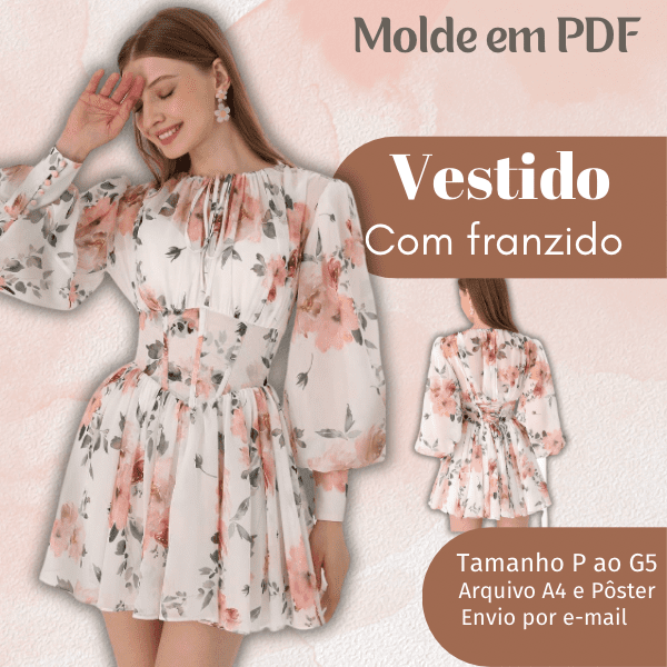 MOLDE EM PDF VESTIDO COM FRANZIDO