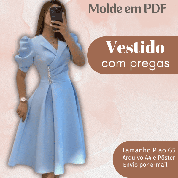 MOLDE EM PDF VESTIDO COM PREGAS