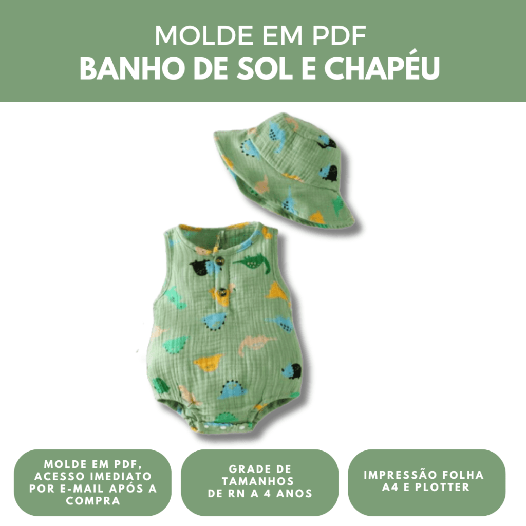 Molde banho de sol + chapéu - Grade de RN a 4 anos.