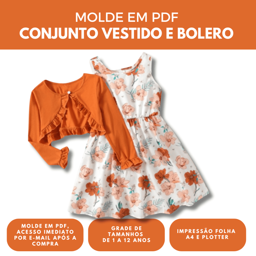 Molde conjunto vestido e bolero - Grade de 1 a 12 anos