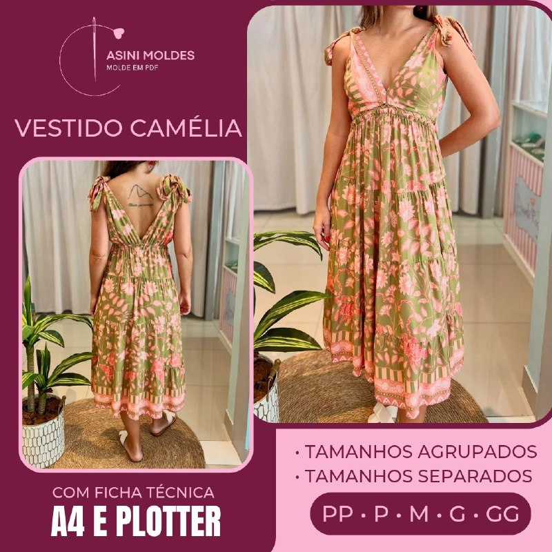 VESTIDO CAMÉLIA - Molde em PDF [ MOLDES SEPARADOS POR TAMANHO ]