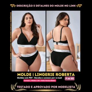 Molde em PDF - Lingerie Roberta (Lingerie Estilo Casual Esportivo Sutiã Bralette sem Armação Alças Reguláveis e Calcinha Tanga Cós de Elástico Larga)