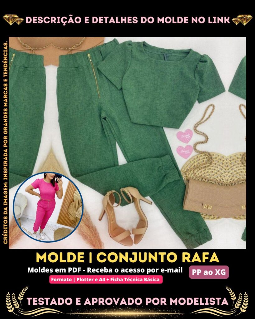 Molde em PDF - Conjunto Rafa (Cropped com Manga e Zíper Funcional nas Costas + Calça Jogger com Elástico na Barra e Zíper Frontal Funcional e Elástico na Cintura)