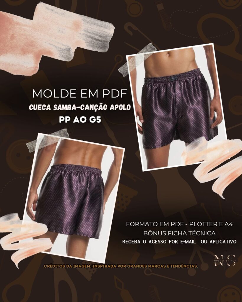 Molde em PDF - Cueca Samba-Canção Apolo (Cueca Estilo Casual Cós Elástico Comprimento Médio Reto)