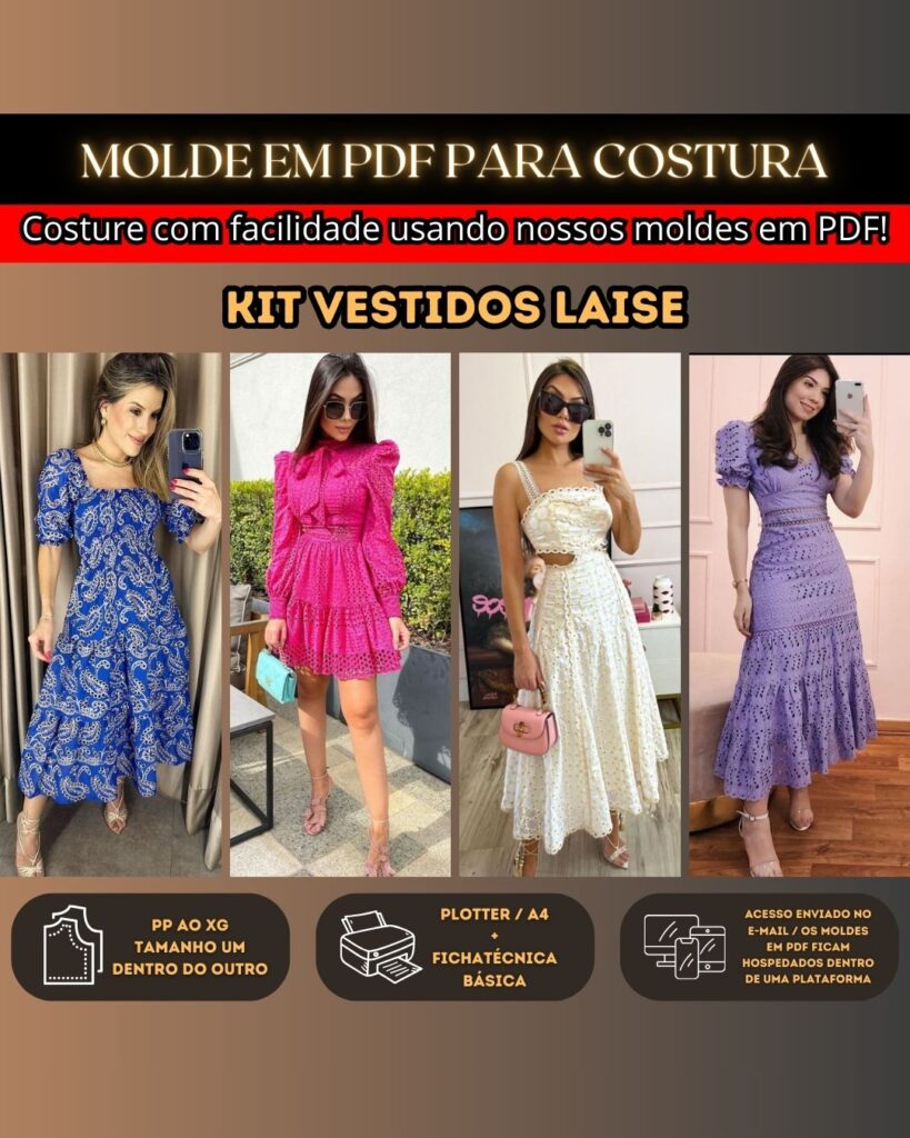 Molde em PDF - Kit Mulheres Poderosas com 4 Vestidos Laise