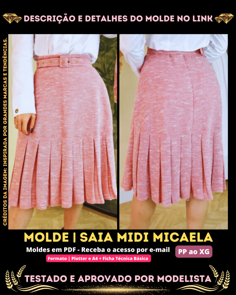 Molde em PDF - Saia Midi Micaela (Saia Estilo Casual Midi com Barra Pregueada Zíper Atrás)