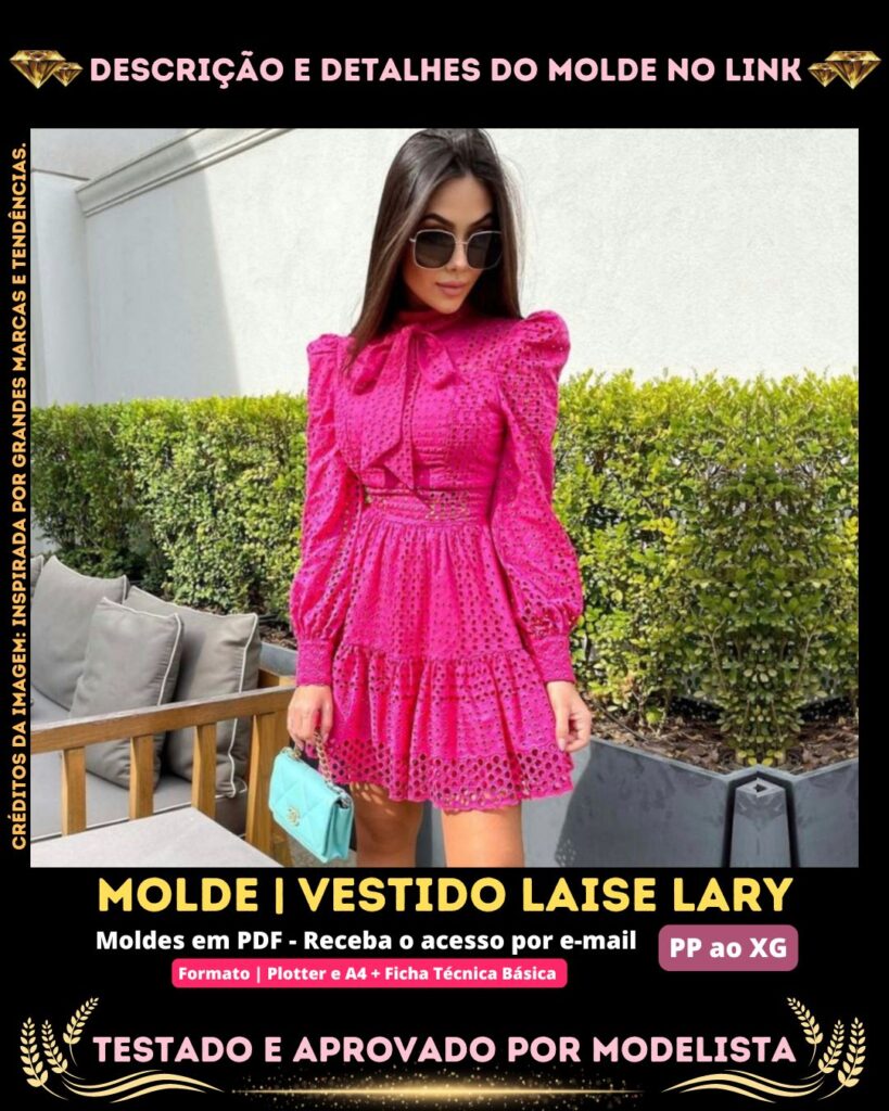 Molde em PDF - Vestido Laise Lary (Vestido Estilo Casual em Laise Manga Bufante)