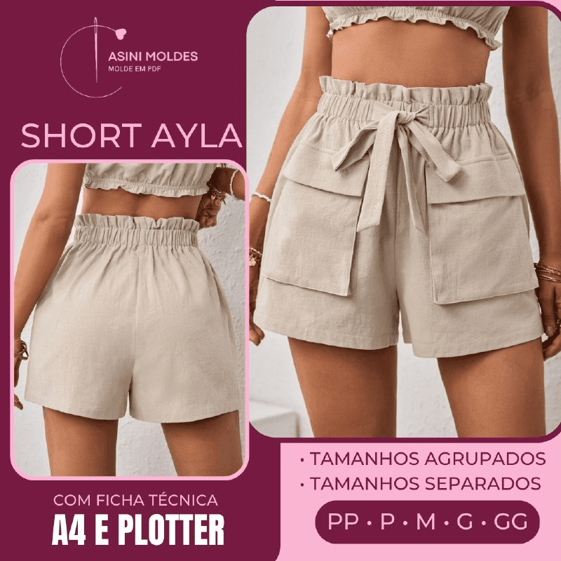 SHORT AYLA - Molde em PDF [ MOLDES SEPARADOS POR TAMANHO ]