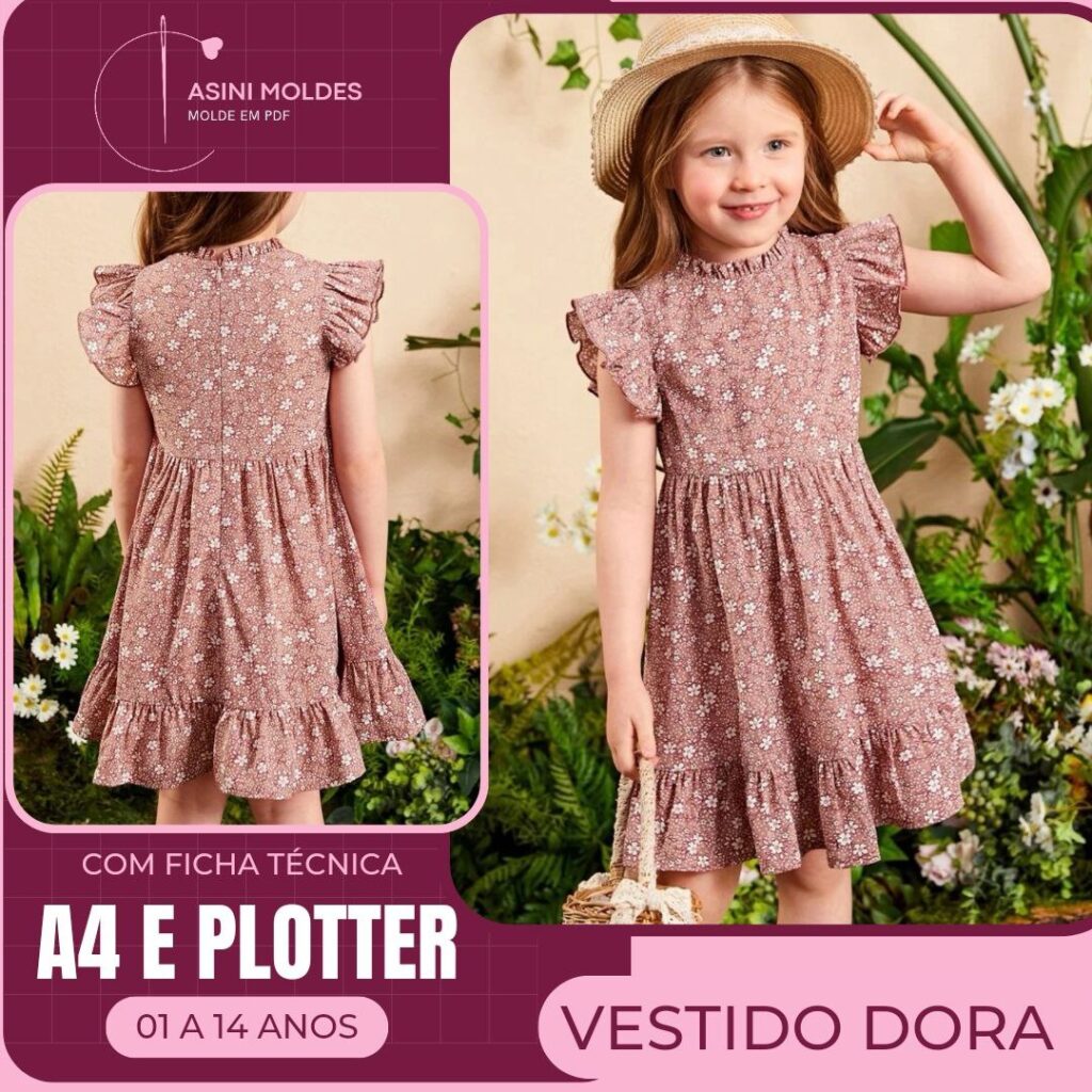 VESTIDO INFANTIL DORA - Molde em PDF