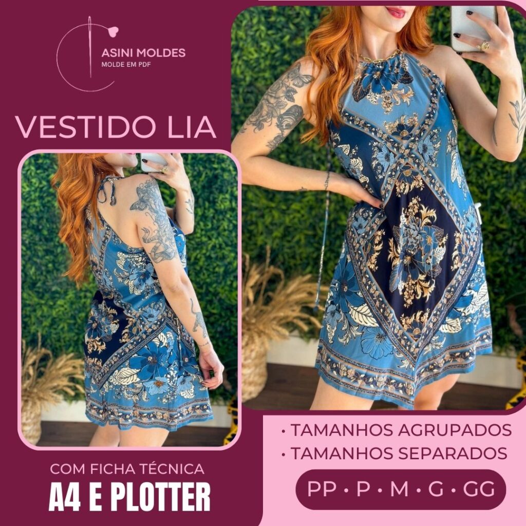 VESTIDO LIA - Molde em PDF [ MOLDES SEPARADOS POR TAMANHO ]