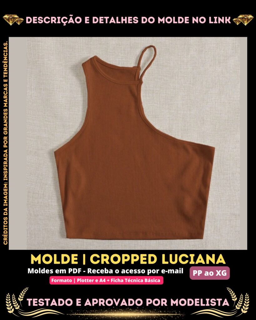 Molde em PDF - Cropped Luciana (Cropped Estilo Casual com Gola Assimétrica)⁣