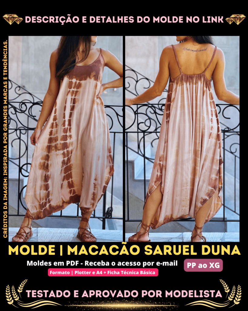 Molde em PDF - Macacão Saruel Duna (Macacão Estilo Boho Saruel Alcinha Regulável com Elástico nas Costas)