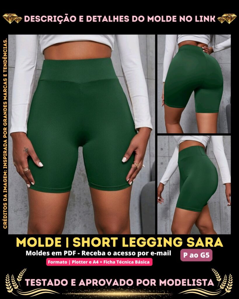 Molde em PDF - Short Legging Sara (Short Estilo Esportivo Cintura Alta Cós Largo)