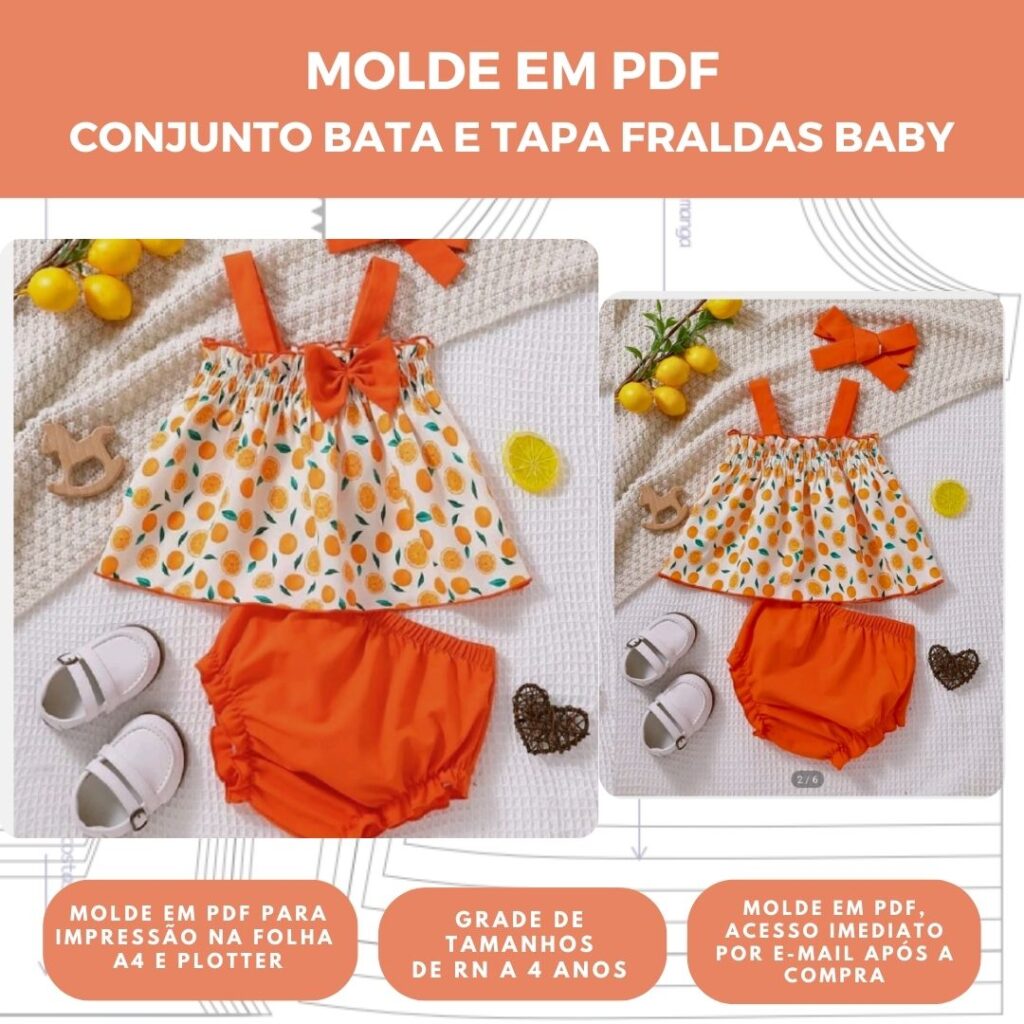 MOLDE CONJUNTO BATA E TAPA FRALDAS BABY - GRADE RN A 4 ANOS