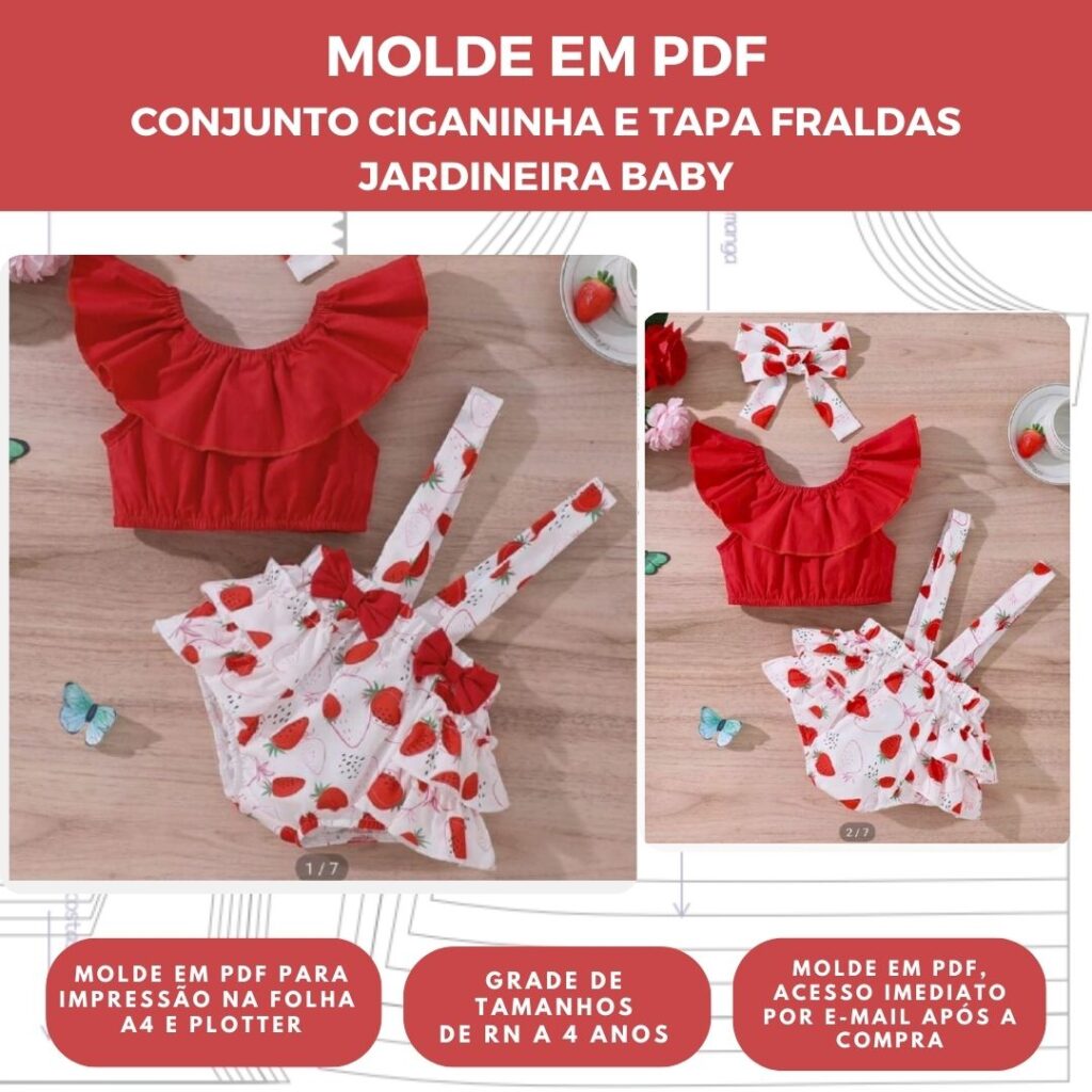 MOLDE CONJUNTO CIGANINHA E JARDINEIRA BABY - GRADE RN A 4 ANOS