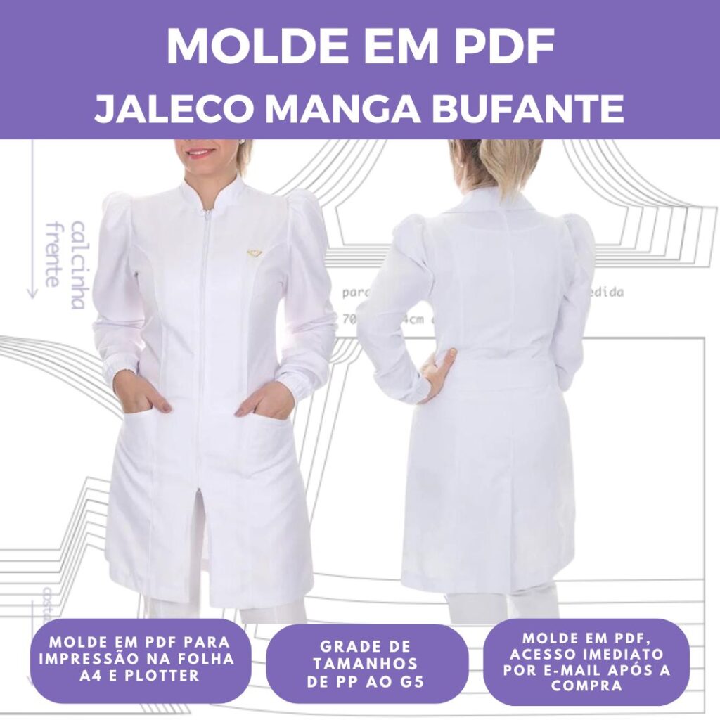 MOLDE JALECO FEMININO GOLA PADRE E MANGA BUFANTE REF 1626 - GRADE DO PP AO G5