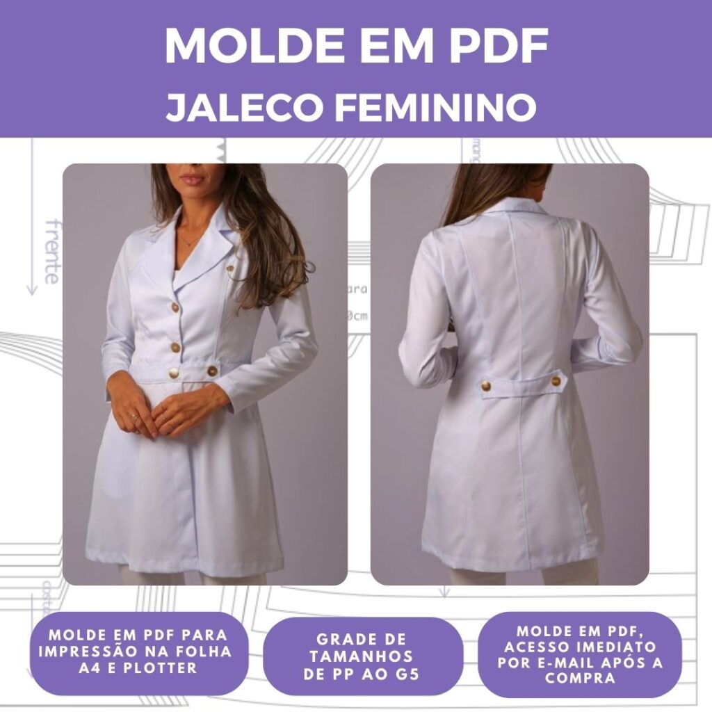 MOLDE JALECO FEMININO REF 1627 - GRADE DO PP AO G5