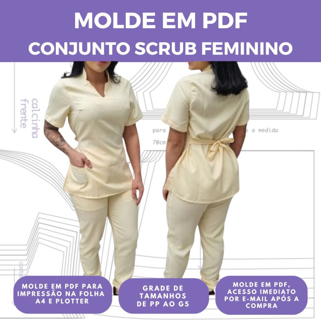 MOLDE SCRUB FEMININO REF 1628 - GRADE DO PP AO G5