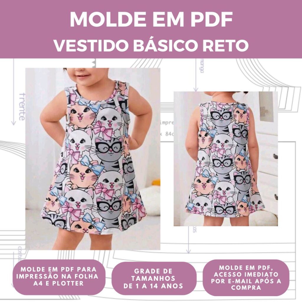 MOLDE VESTIDO BÁSICO INFANTIL REF 2868 - GRADE 1 A 14 ANOS