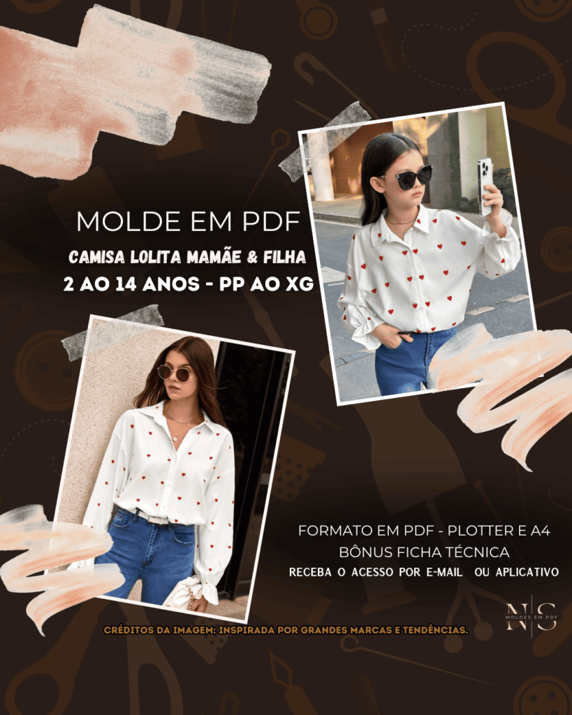 Molde em PDF - Camisa Lolita Mamãe & Filha