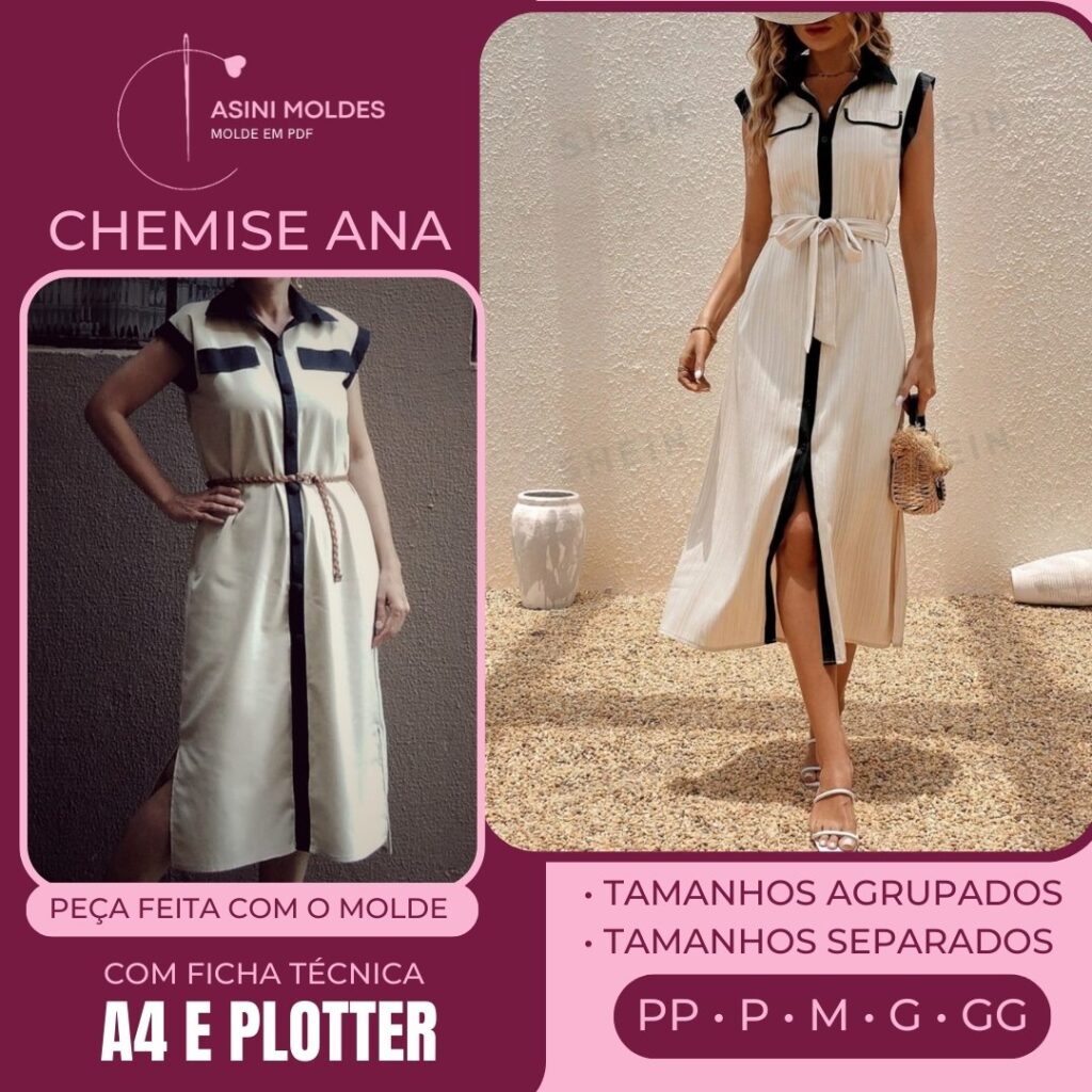 CHEMISE ANA - Molde em PDF [ MOLDES SEPARADOS POR TAMANHOS ]