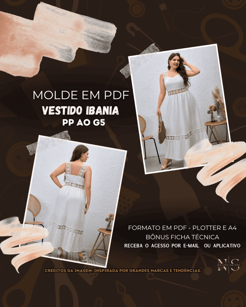 Molde em PDF - Vestido Ibania (Alça Renda Guipir)