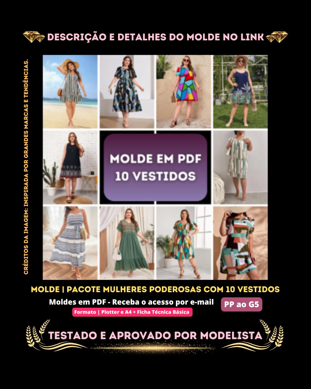 Molde em PDF - Pacote Mulheres Poderosas com 10 Vestidos