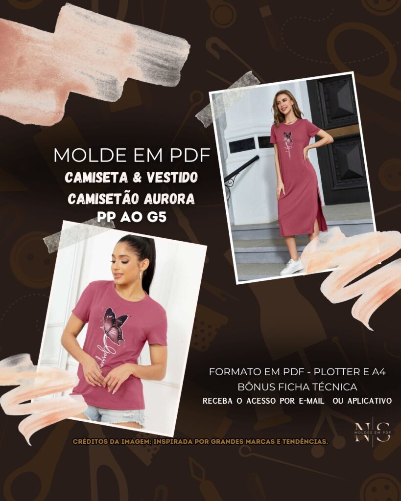 Molde em PDF - Camiseta & Vestido Camisetão Aurora