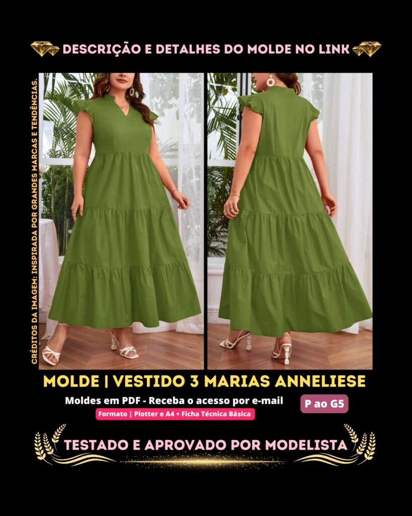Molde em PDF - Vestido 3 Marias Anneliese