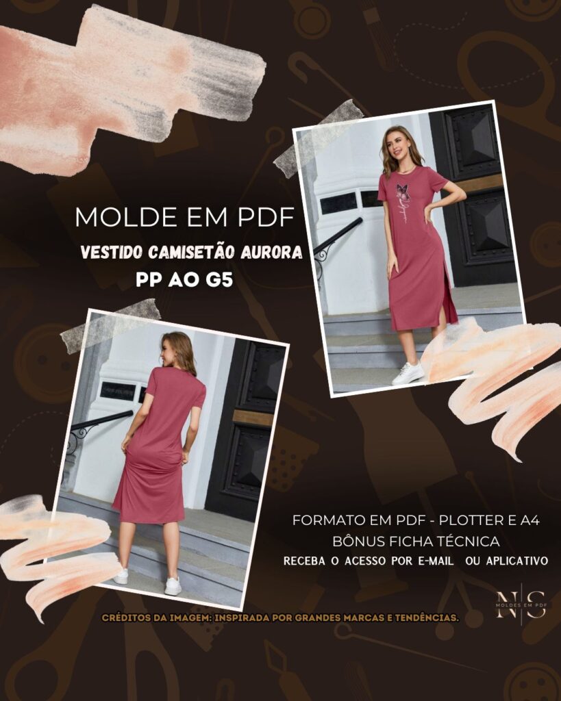 Molde em PDF - Vestido Camisetão Aurora