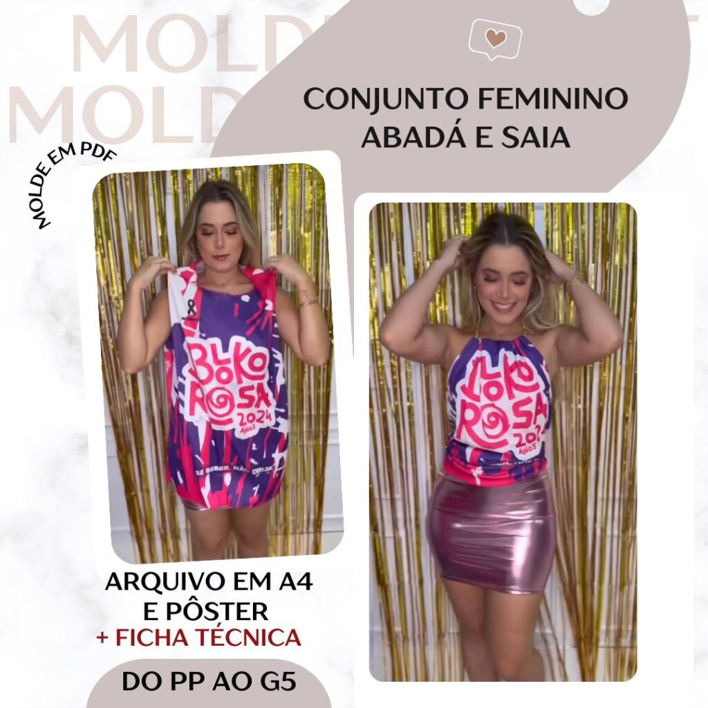Conjunto Feminino | Abadá e Saia - Molde em PDF
